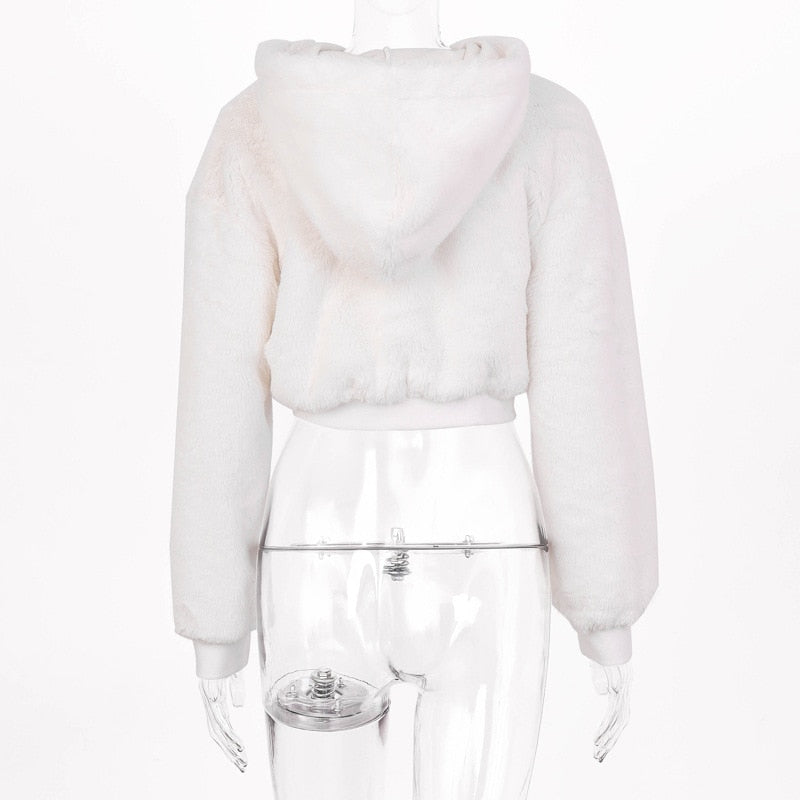 White Hooded Faux Fur Jacket - IBADDIE