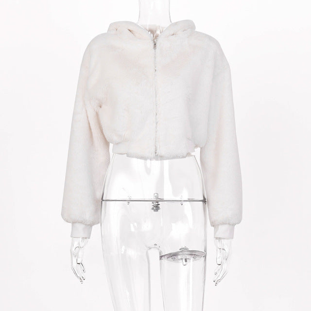 White Hooded Faux Fur Jacket - IBADDIE