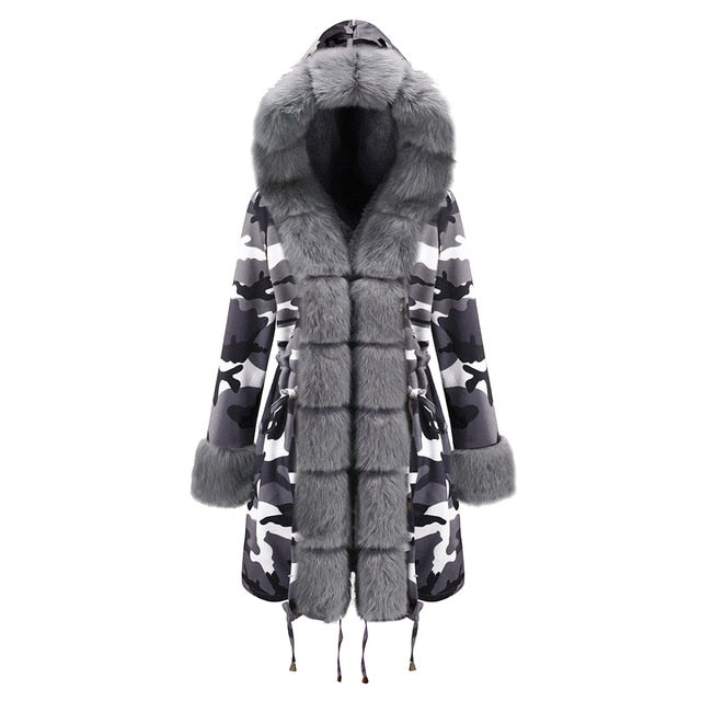 Camouflage Faux Fur Hooded Parka - IBADDIE