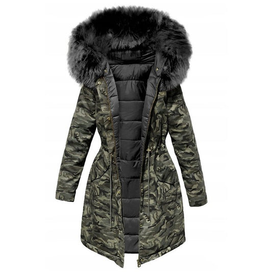 Tosha Faux Fur Black Hooded Camo Parka - IBADDIE