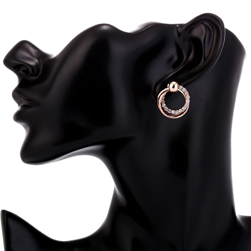 Double Round Rhinestone Earrings - IBADDIE