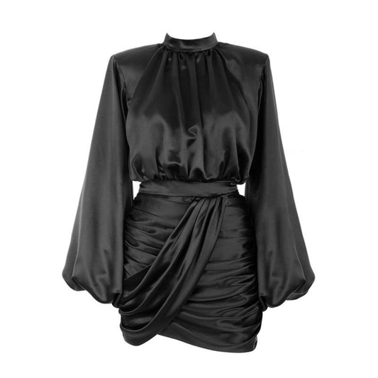 Black Ruched Kimono Sleeve Dress - IBADDIE