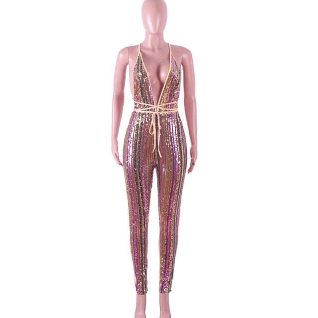 Royal Sequins Backless Jumpsuit - IBADDIE