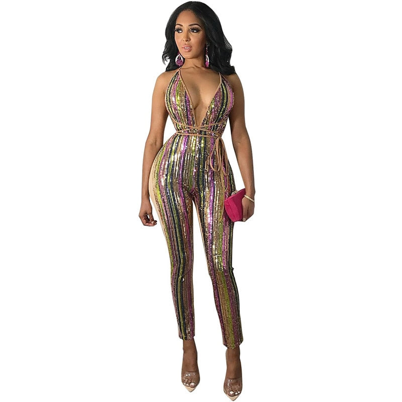 Royal Sequins Backless Jumpsuit - IBADDIE