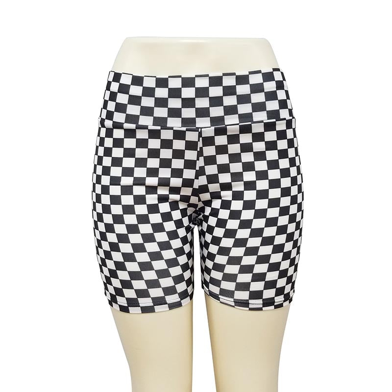 High Waist Checkered Biker Shorts - IBADDIE