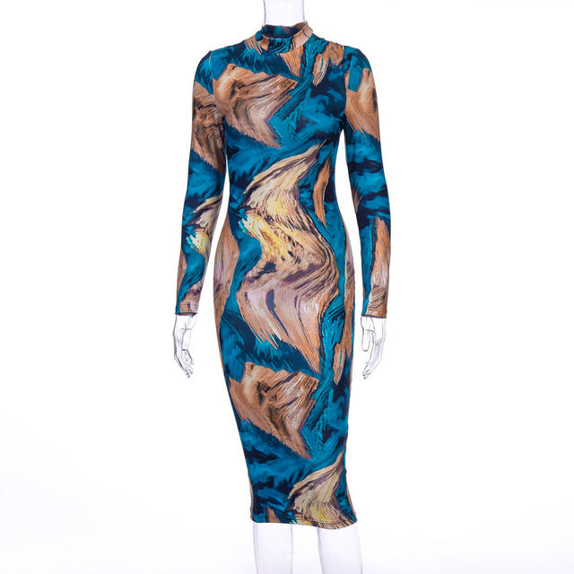 Abstract Midi Bodycon Dress