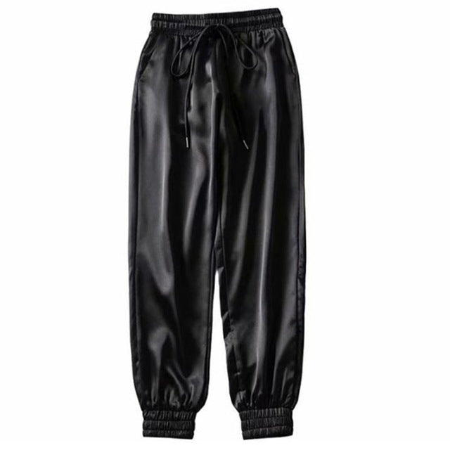 Satin Loose Fit Drawstring Joggers - IBADDIE