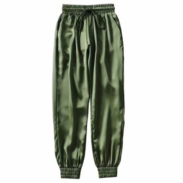 Satin Loose Fit Drawstring Joggers - IBADDIE