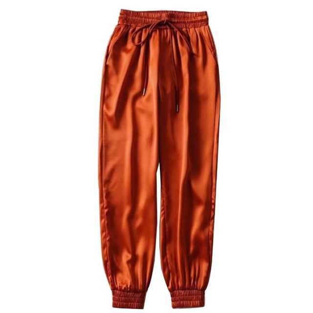 Satin Loose Fit Drawstring Joggers - IBADDIE