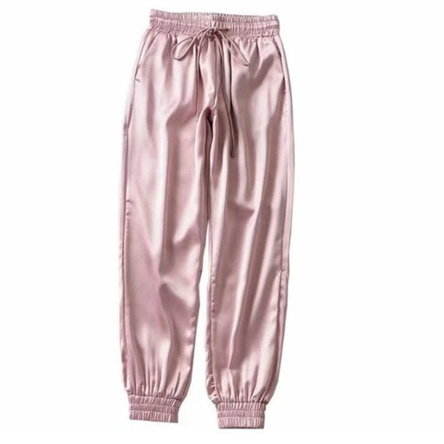 Satin Loose Fit Drawstring Joggers - IBADDIE