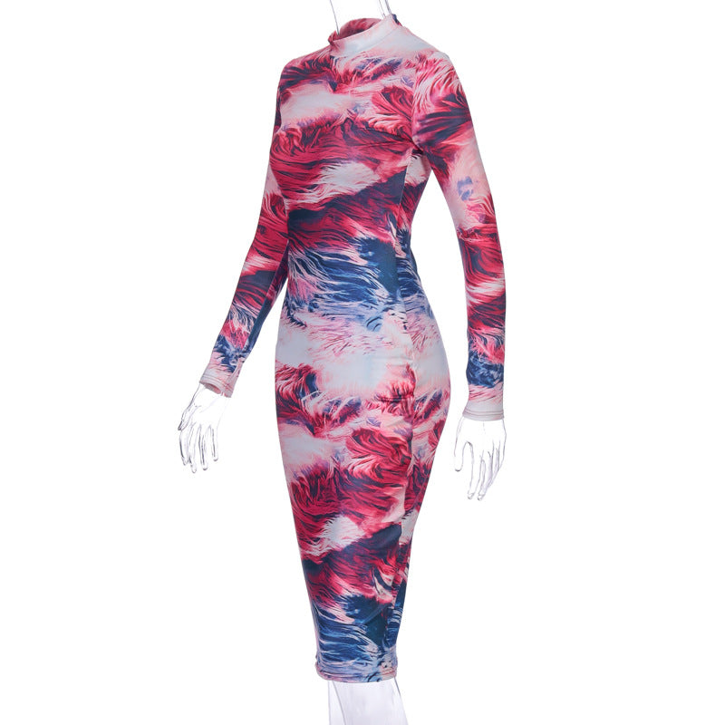 Tie Dye Long Sleeve Midi Dresses