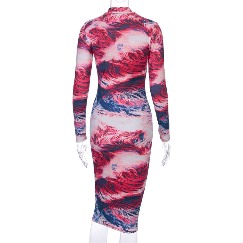 Tie Dye Long Sleeve Midi Dresses