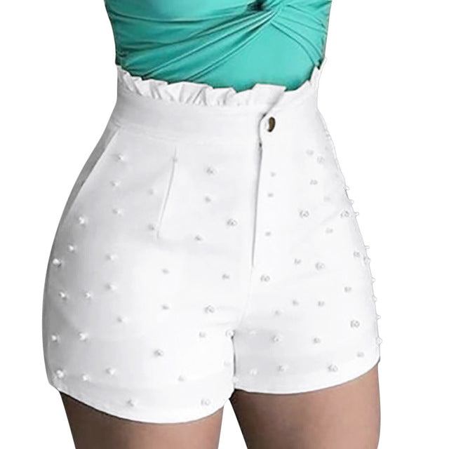 High Waist Polka Dot Shorts White - IBADDIE