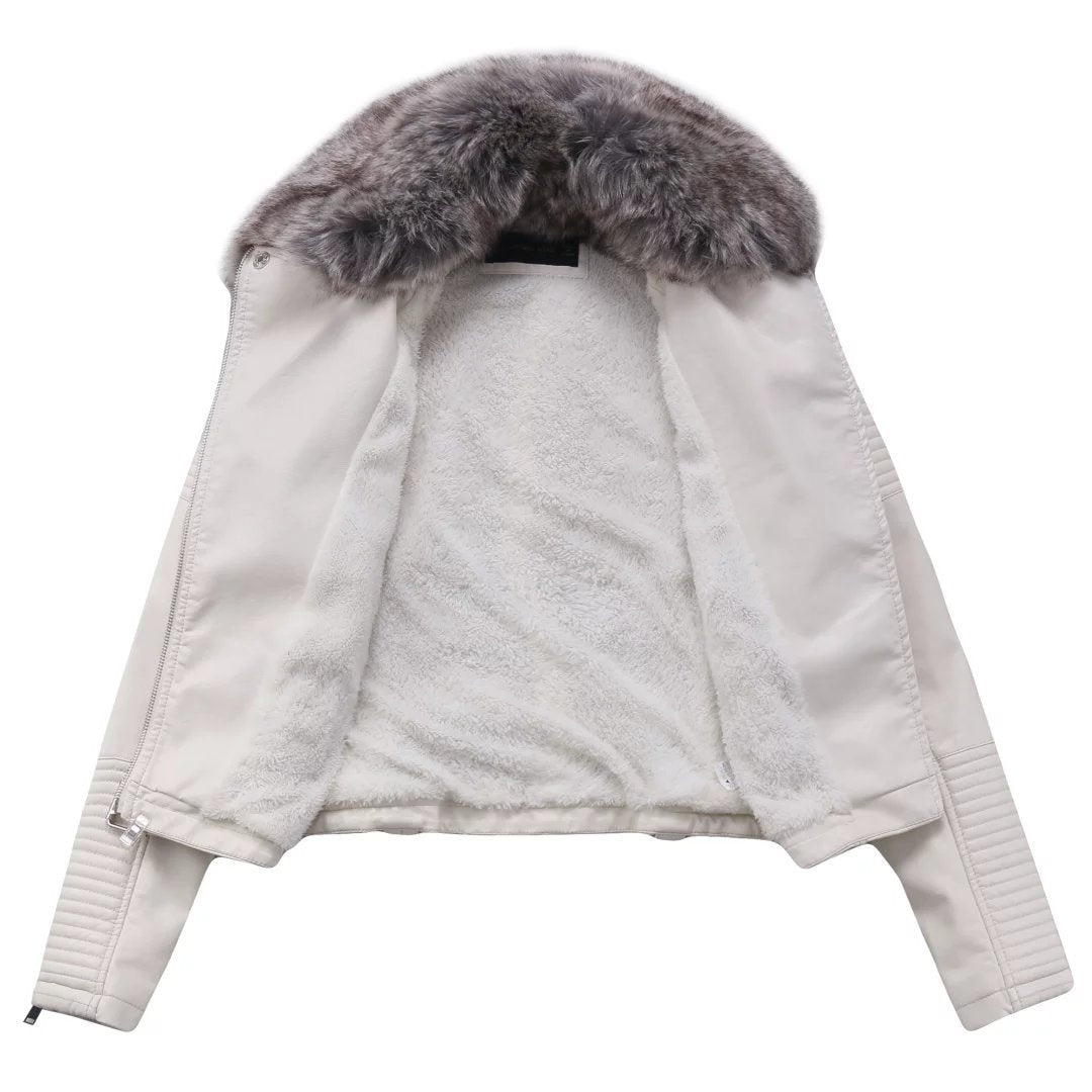 Fur Collar PU Leather Jacket