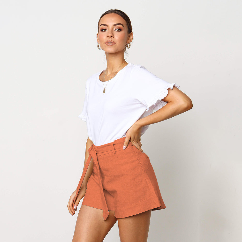 High Waist Linen Shorts - IBADDIE