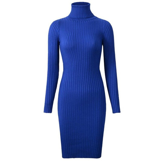 Knitted Long Sleeve Turtleneck Dress