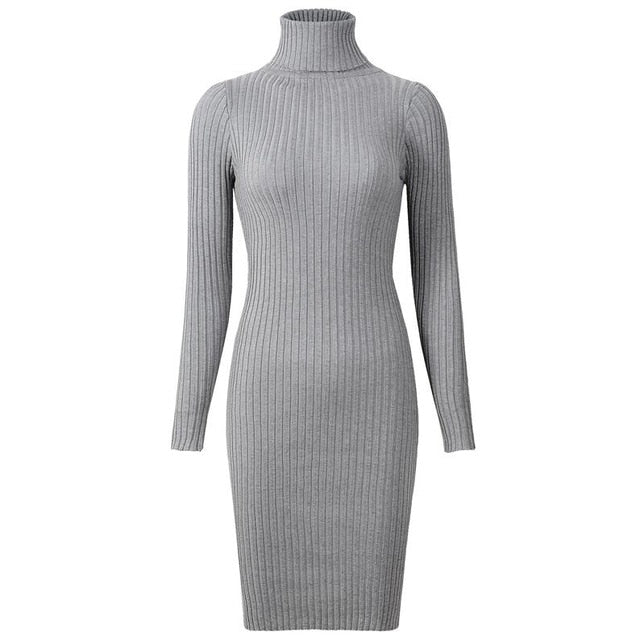 Knitted Long Sleeve Turtleneck Dress