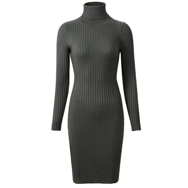 Knitted Long Sleeve Turtleneck Dress