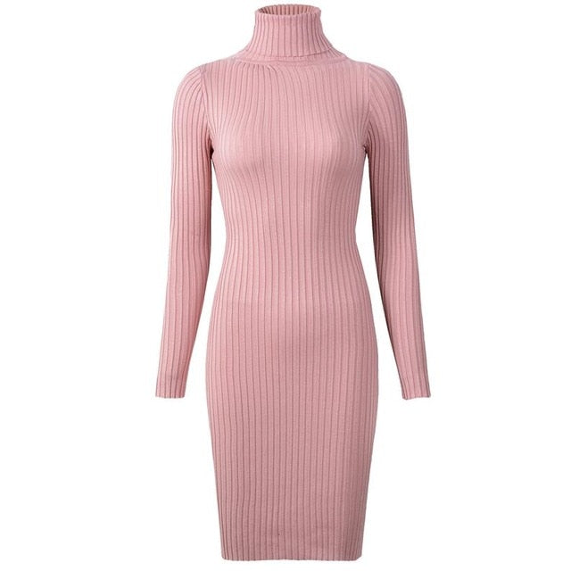 Knitted Long Sleeve Turtleneck Dress