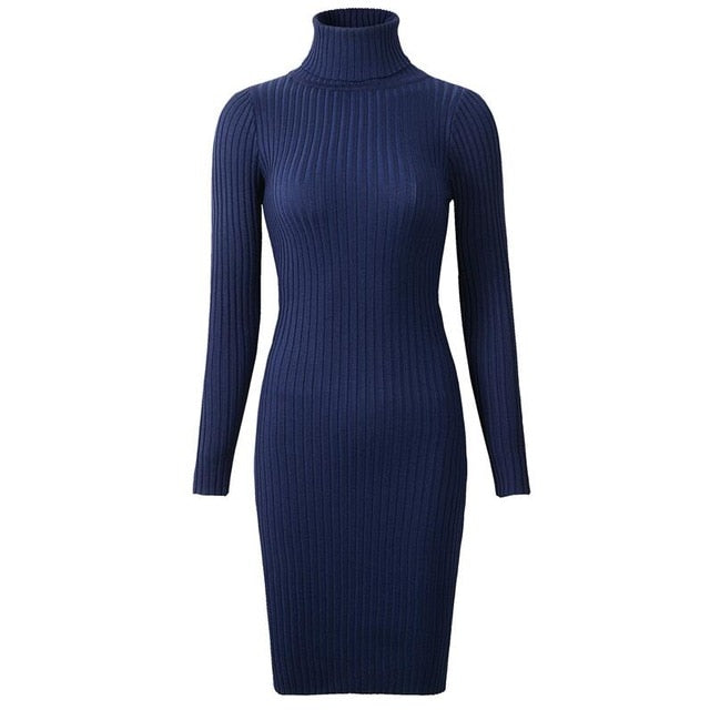 Knitted Long Sleeve Turtleneck Dress