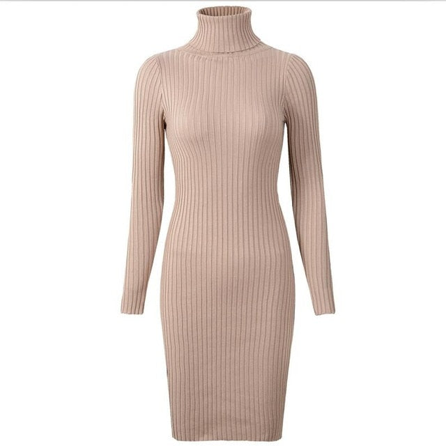 Knitted Long Sleeve Turtleneck Dress