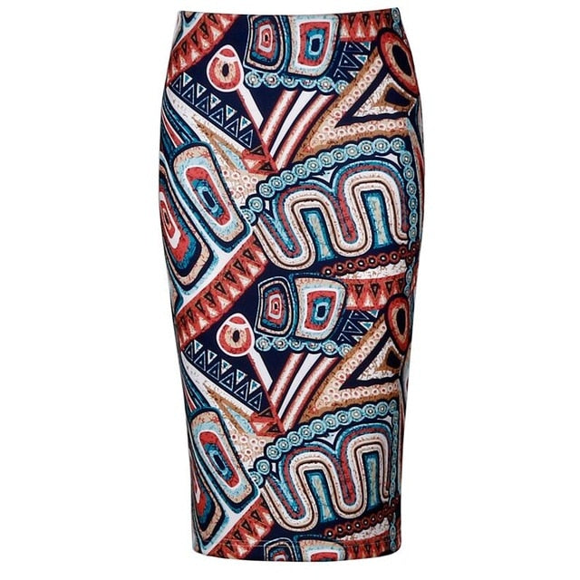 High Waist Ethnic Print Pencil Skirt