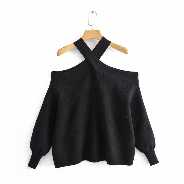 Oversized Halter Sweater Black