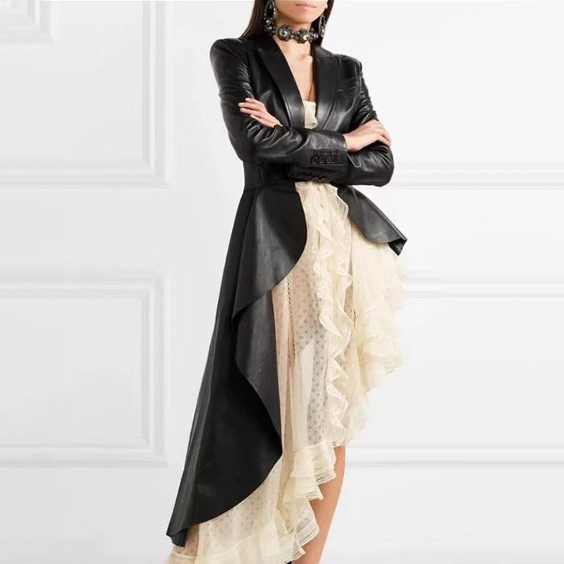 PU Leather Asymmetric Trench Jacket