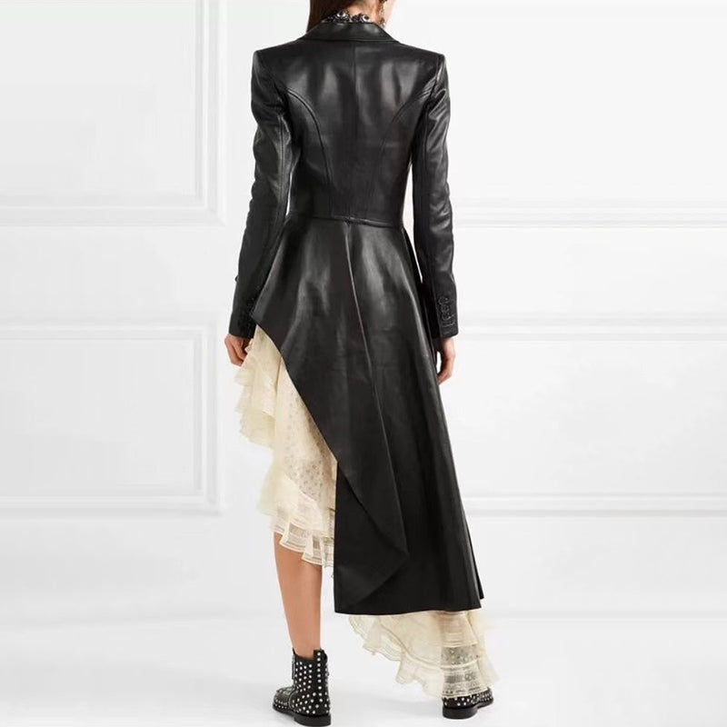 PU Leather Asymmetric Trench Jacket