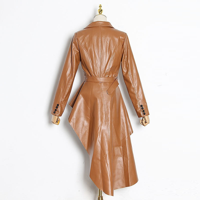 PU Leather Asymmetric Trench Jacket