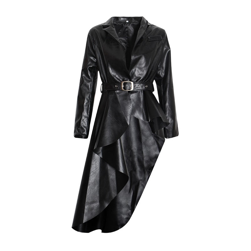 PU Leather Asymmetric Trench Jacket