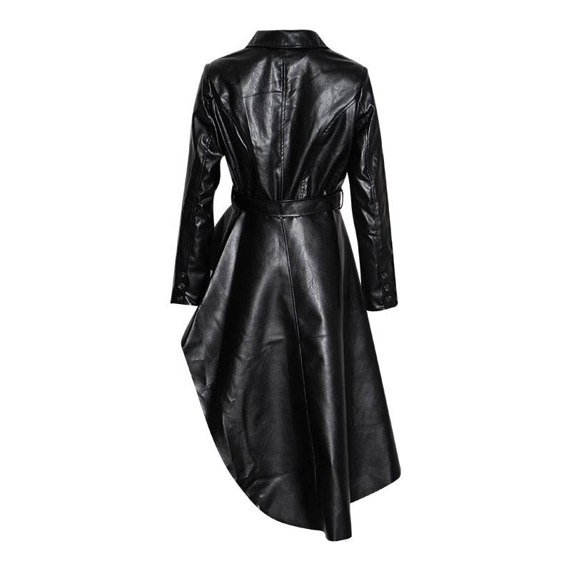 PU Leather Asymmetric Trench Jacket