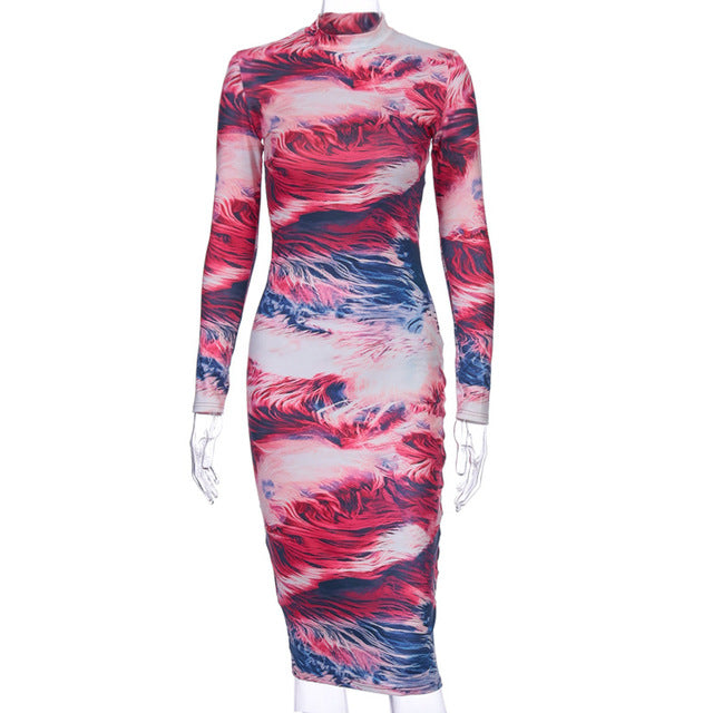 Tie Dye Long Sleeve Midi Dresses