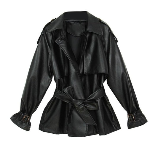 Soft Leatherette Belted Jacket