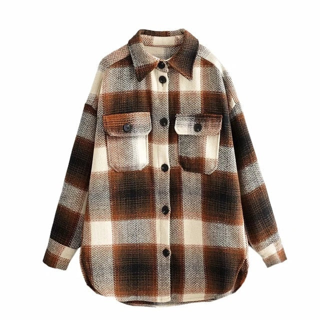 Oversized Plaid Woolen Shirt