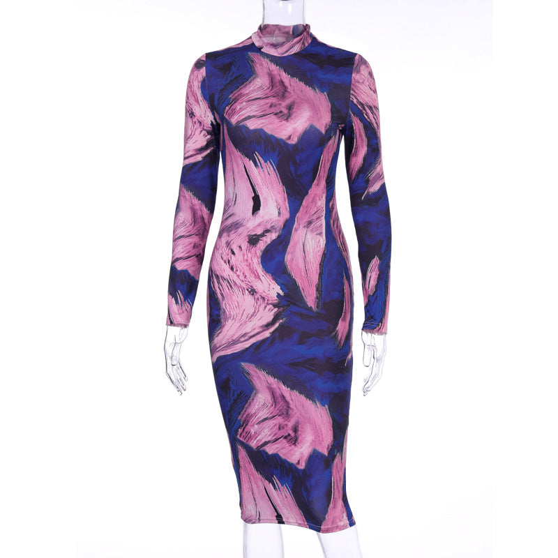 Abstract Midi Bodycon Dress