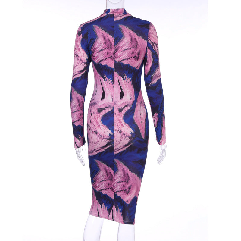 Abstract Midi Bodycon Dress