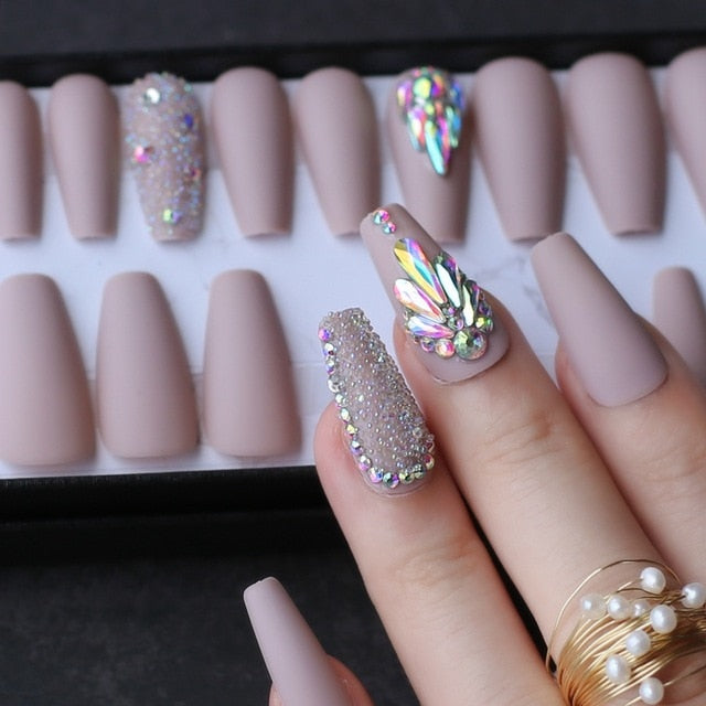 Nude Crystal Butterfly Nails