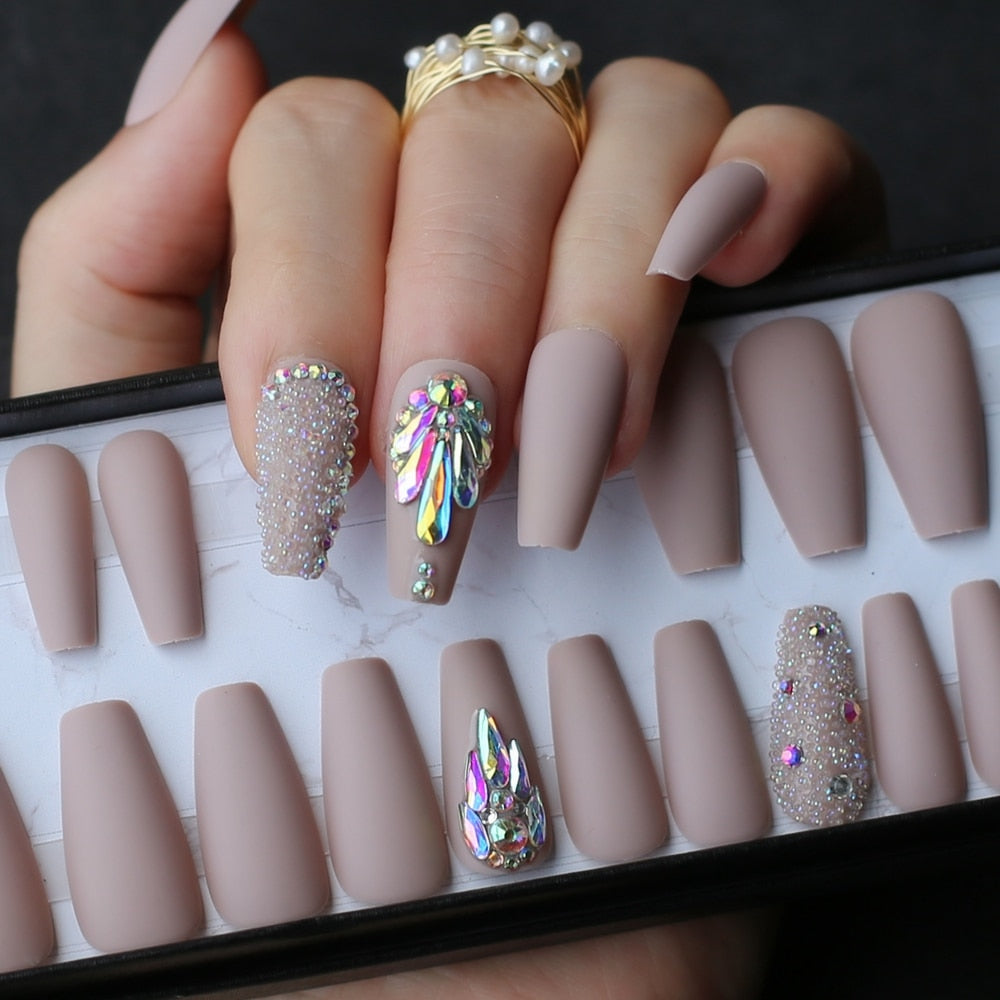 Nude Crystal Butterfly Nails