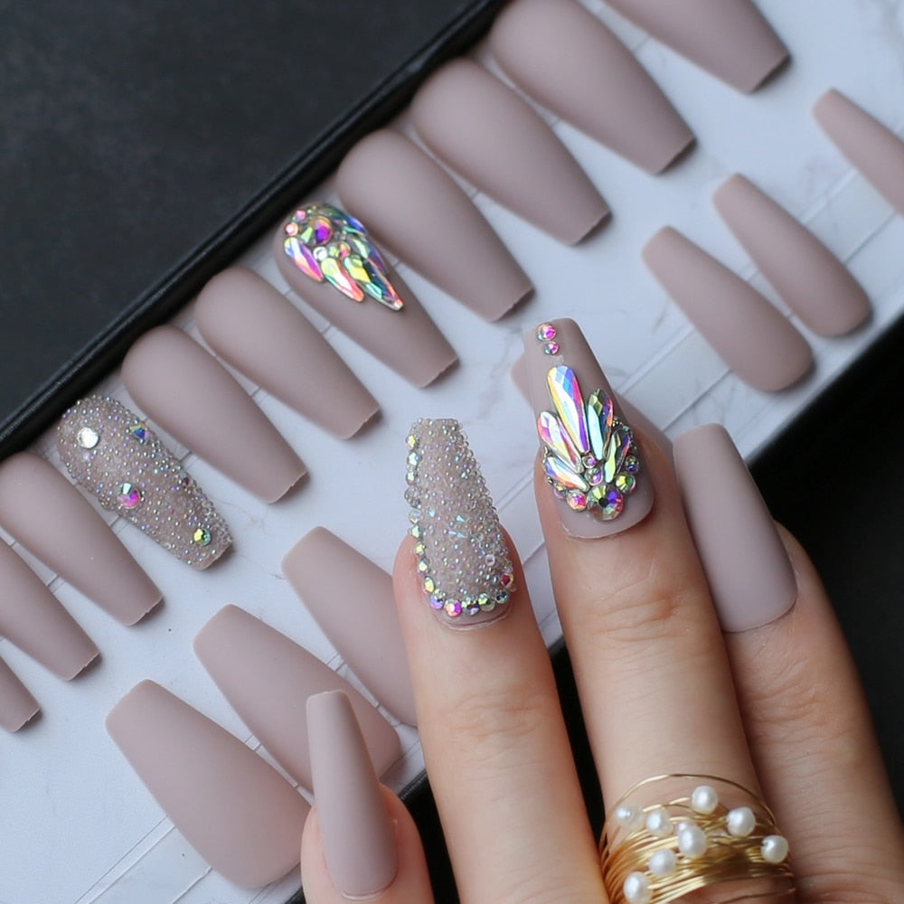 Nude Crystal Butterfly Nails