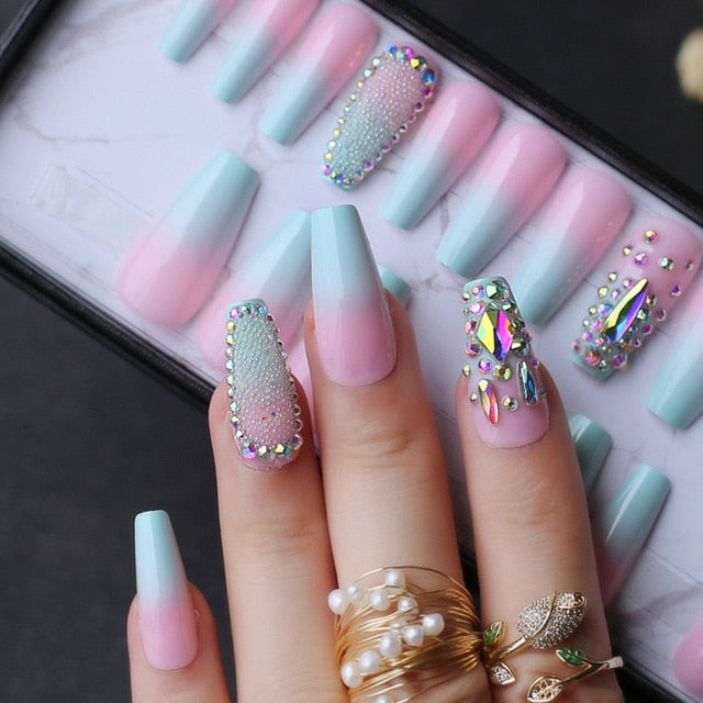 Ombre Coffin Acrylic Nails