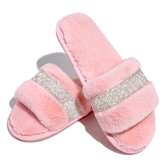 Fuzzy Rhinestone Slippers