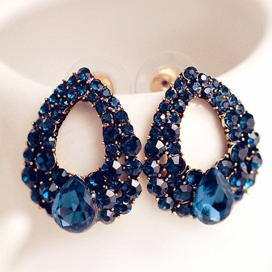 Blue Crystal Water Droplet Earrings - IBADDIE