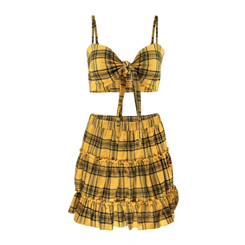 Yellow Plaid Skirt Set - IBADDIE