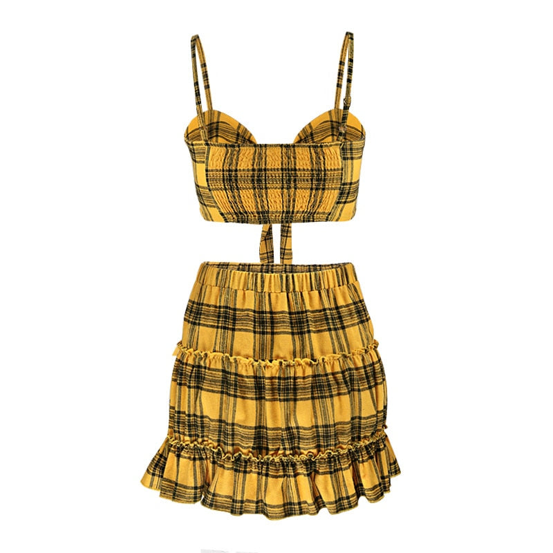 Yellow Plaid Skirt Set - IBADDIE