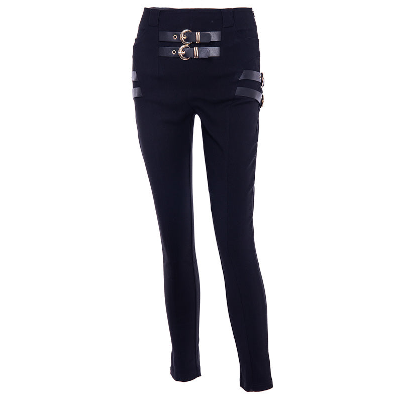 High Waist Double Buckle Pencil Pants - IBADDIE