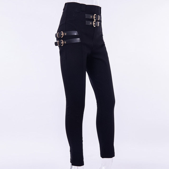 High Waist Double Buckle Pencil Pants - IBADDIE