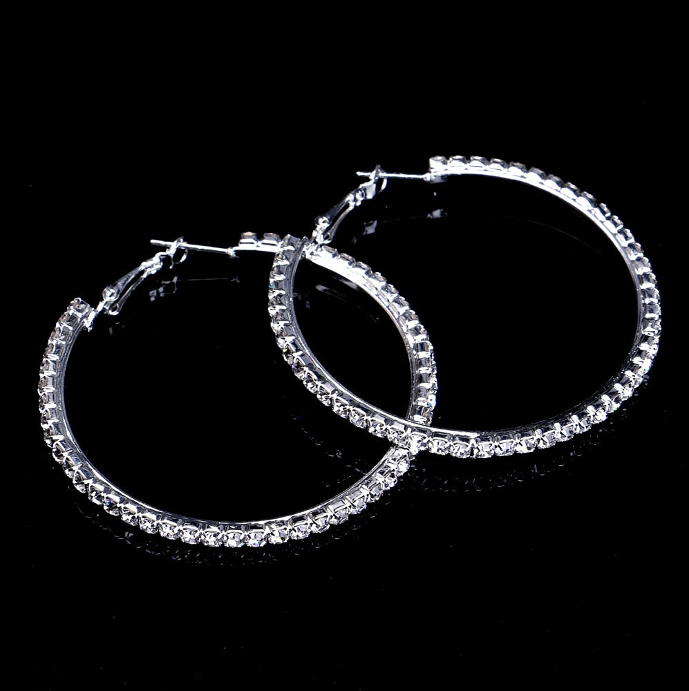 Silver Crystal Hoop Earrings - IBADDIE