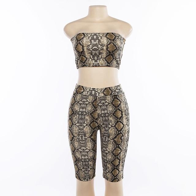 Snake Print Tube Top Shorts Set - IBADDIE