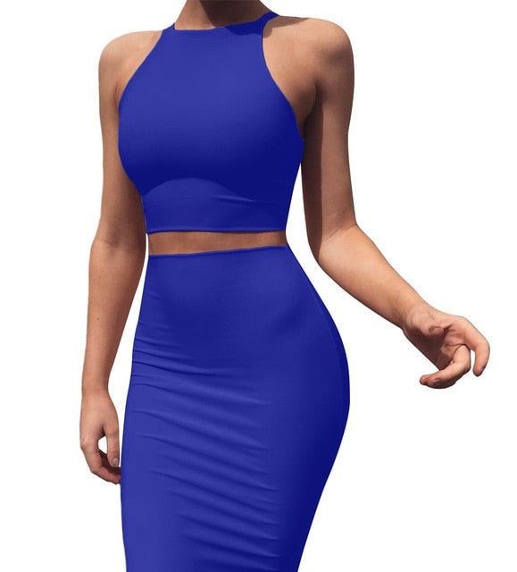 Bodycon Crop Tank Skirt Set - IBADDIE